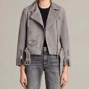 Women's Gray Suede Biker Jacket